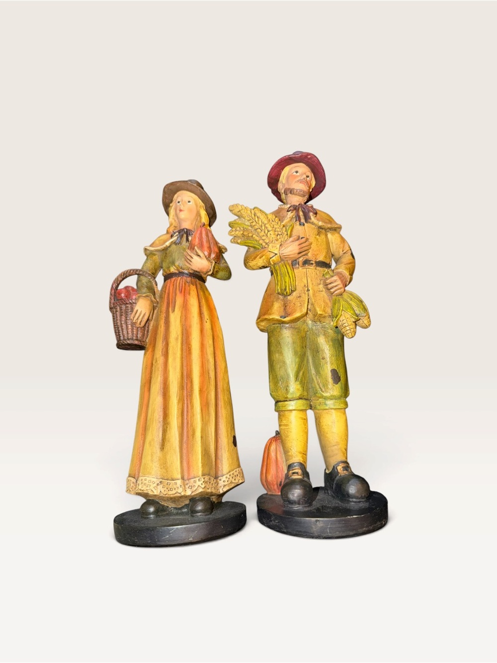 Vintage Harvest Couple Figurine Pair - Yellow & Red Accents
